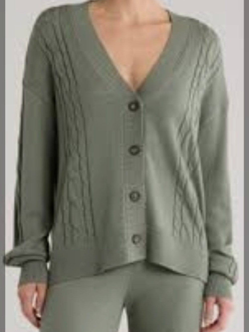 Splendid Olive V-Neck Cable Button Cardigan